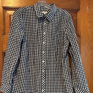 Talbots Dark Navy and White Gingham Checkered Shirt